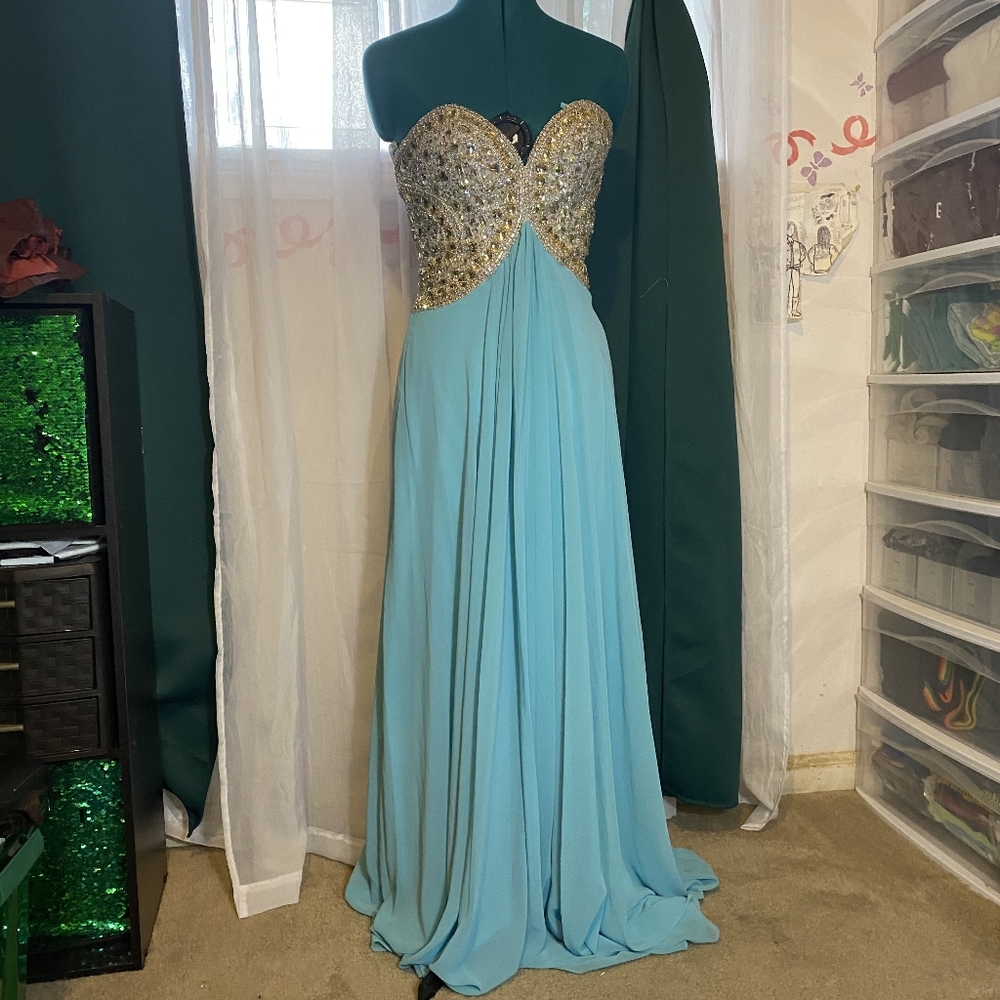 Bejeweled Blue Prom Dress Size 0